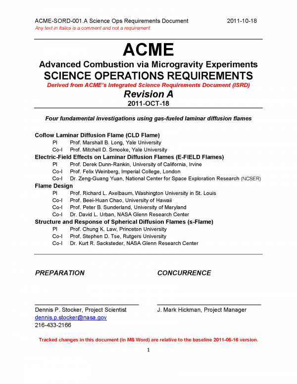 ACME Science Operations Requirements (2011) 