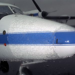 Plane showing post-flight ice contamination.