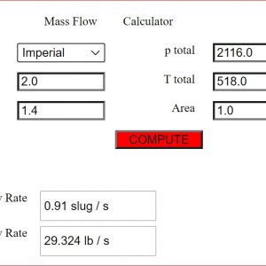 Buttons and input boxes shown to use Mass flow calculator for a simulation