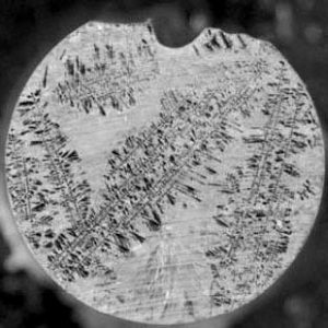 CSLM-3 dendrite sample from ground testing.  Image courtesy of Glenn Research Center, NASA.