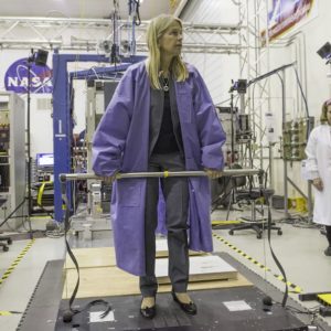 NASA Deputy Administrator Dava Newman checks out the HULK