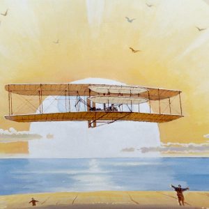 Artist Bob McCall's mural of the airplane, known as the Wright Flyer, sometimes referred to as the Kitty Hawk Flyer.