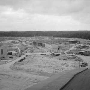View from hangar of AERL buildings under construction.