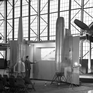 Flight research display in the hangar.