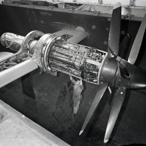 Mechanic working on turboprop engine