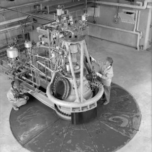 Man working on Test stand in the Rocket Engine Test Facility