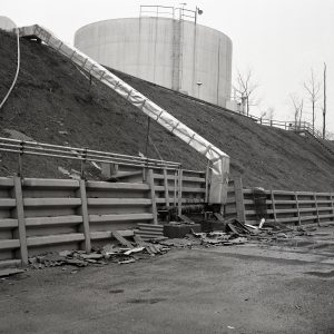 Water supply tank on hill above the RETF test cell (4/27/1959).