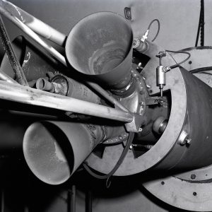 Closeup view of escape tower rockets.