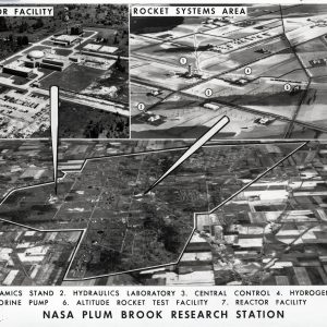 A composite image showing location of the Plum Brook Reactor Facility and the Rocket Systems Area at Plum Brook Station (1962).