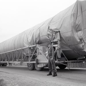 Atlas missile on truckbed