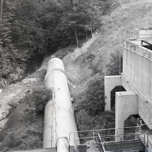 View down at cylindrical tank