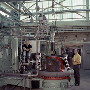 Engineers prepare Test Stand A for a test in 1972