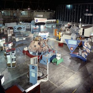 Exhibits in hangar.