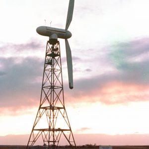Wind turbine at sunset in New Mexico
