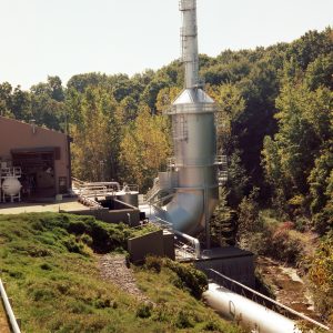 View from the north of the RETF exhaust scrubber in 1983.