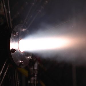 Rocket engine firing horizontally.