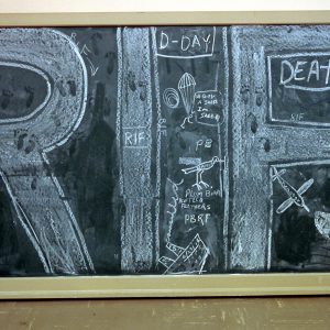 Blackboard with drawings and comments