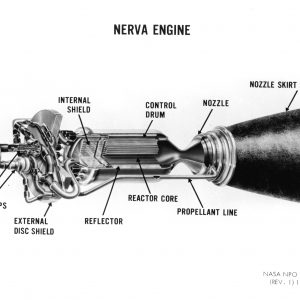Drawing of the NERVA nuclear rocket engine.