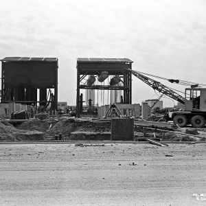 Early construction of the PSL facility. These two stands were erected to hold PSL’s two primary coolers.