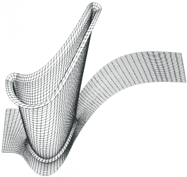 Graphic displaying hub and blade surface meshes for axial turbine rotor.