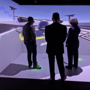 Guests from the Air Force Institute of Technology experience the GRUVE's flight visualization.