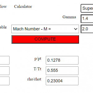 Screen capture of Isentropic Flow Calculator