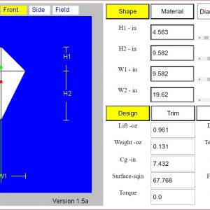Screen capture of a Kite Modeler simulation with buttons and input boxes