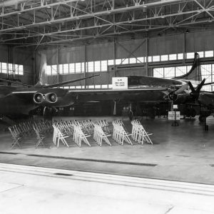 Aircraft in hangar.