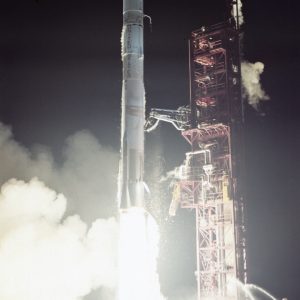 Nighttime launch of the Atlas-Centaur carrying the Mariner X