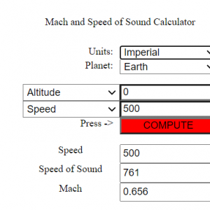 Screen capture of Mach and Speed Sound Calculator Simulation