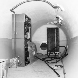 Interior of tubular tank with equipment inside
