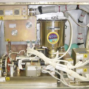 The Smoke and Aerosol Measurement Experiment (SAME) hardware located in the Microgravity Science Glovebox (MSG). Image courtesy of NASA, Johnson Space Center.
