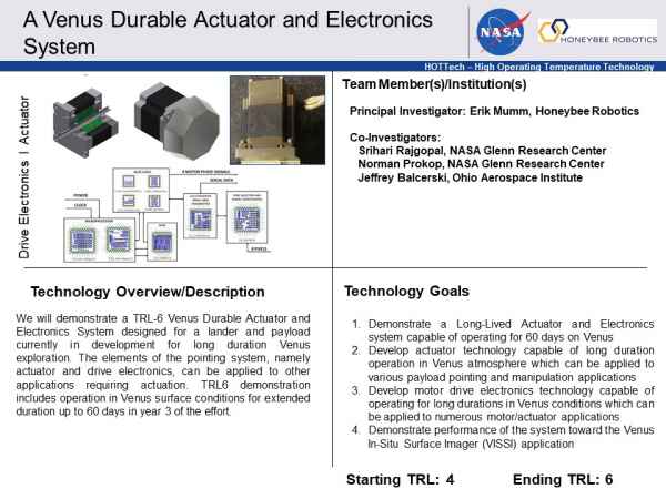 Venus Durable Actuator and Electronics - Quad Chart