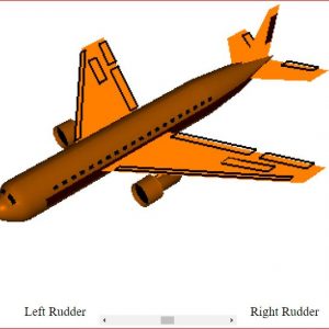 Screen capture of an airplane simulator displaying a slider to examine the rudders