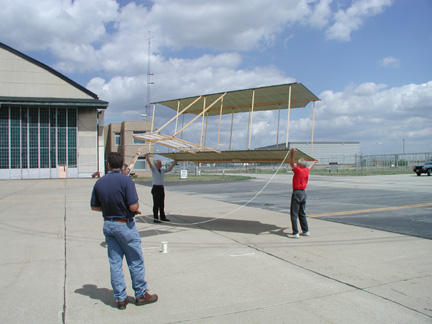 Image of NASA Engineers testing the Wright 1900 aircraft replica