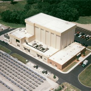 Aerial view of the Power Systems Facility building at NASA Glenn Research Center