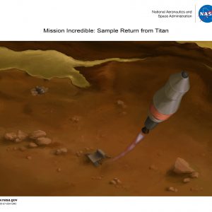 Artist depiction of the surface of Titan and the vehicle returning with the sample.